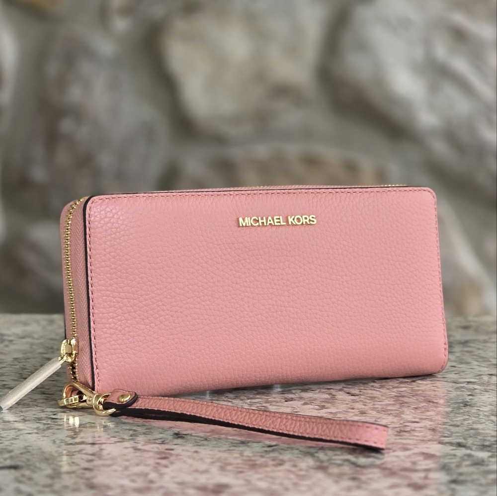 Michael Kors Jet Set Continental Large Pink Wristlet Wallet